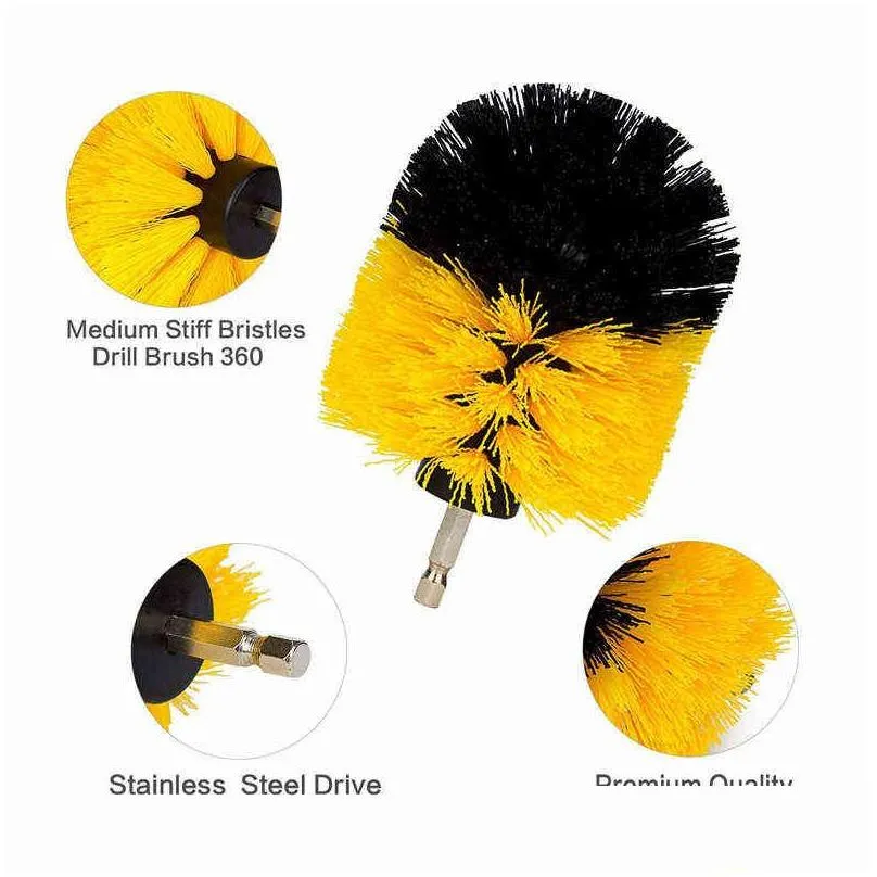 3pcs/set electric scrubber brush drill brush kit plastic round cleaning brush for carpet glass car tires nylon brushes 2/3.5/4in