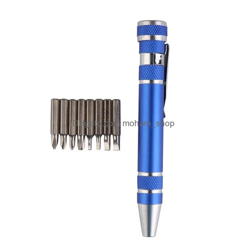 multi-function 8 in 1 precision screwdriver with magnetic mini portable portable aluminum tool pen repair tools for mobile phone dbc