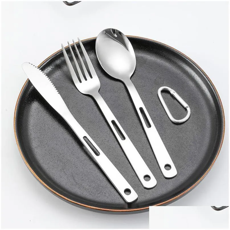 black portable flatware knife fork spoon set 3pcs home use travel camping cutlery set