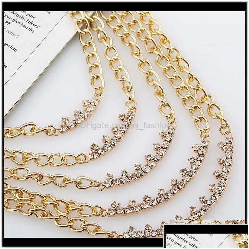 pendant necklaces pendants jewelry wholesale-luxury designer exaggerated geometric golden metal multi layer chain diamon