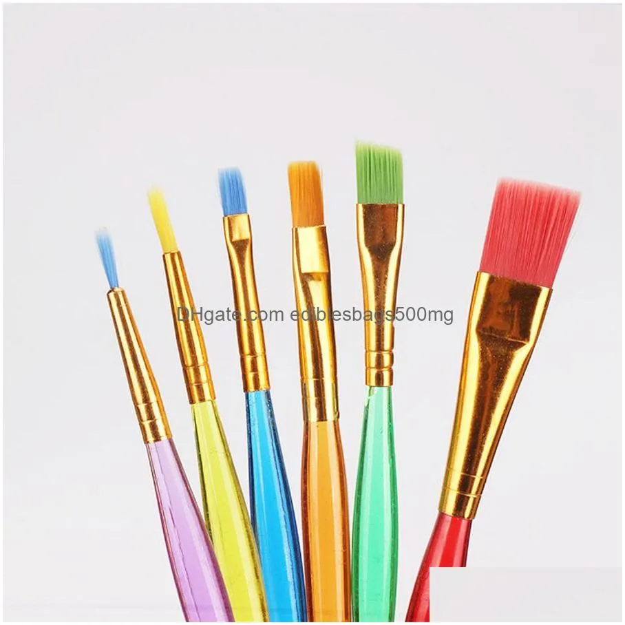 wholesale 6 sticks transparent diy children watercolor brush colorful rod painting brush durable kids soft brush drawing pen dh1200