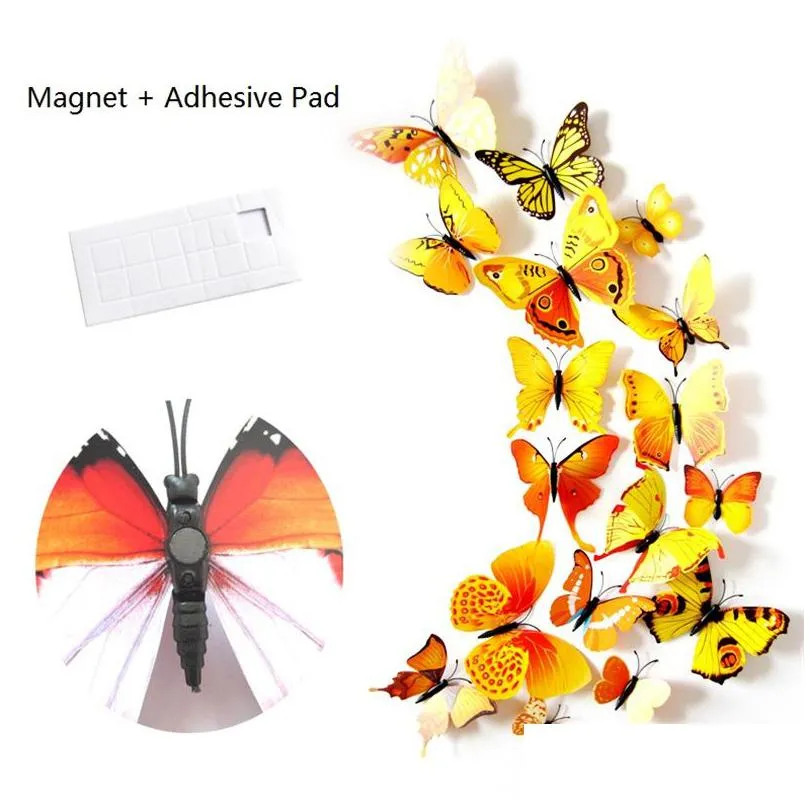 12pcs/set 3d butterfly wall sticker pvc self adhesive fridge magnet art decal kid room home decor