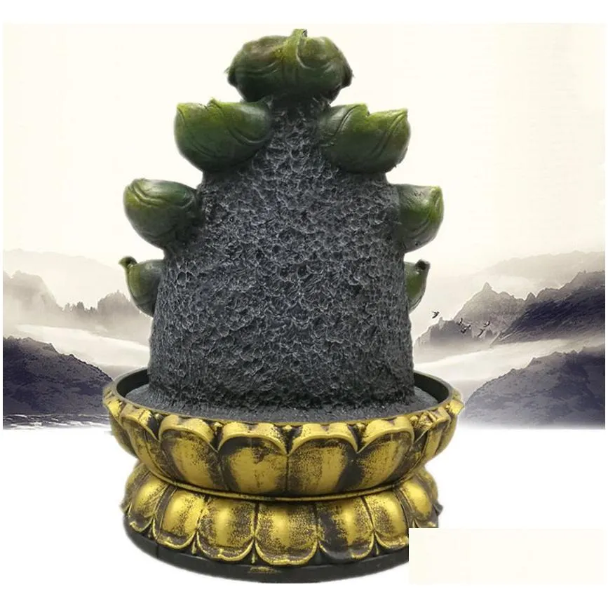 creative home decorations resin flowing water waterfall led fountain buddha statue lucky feng shui ornaments landscape decor t200331