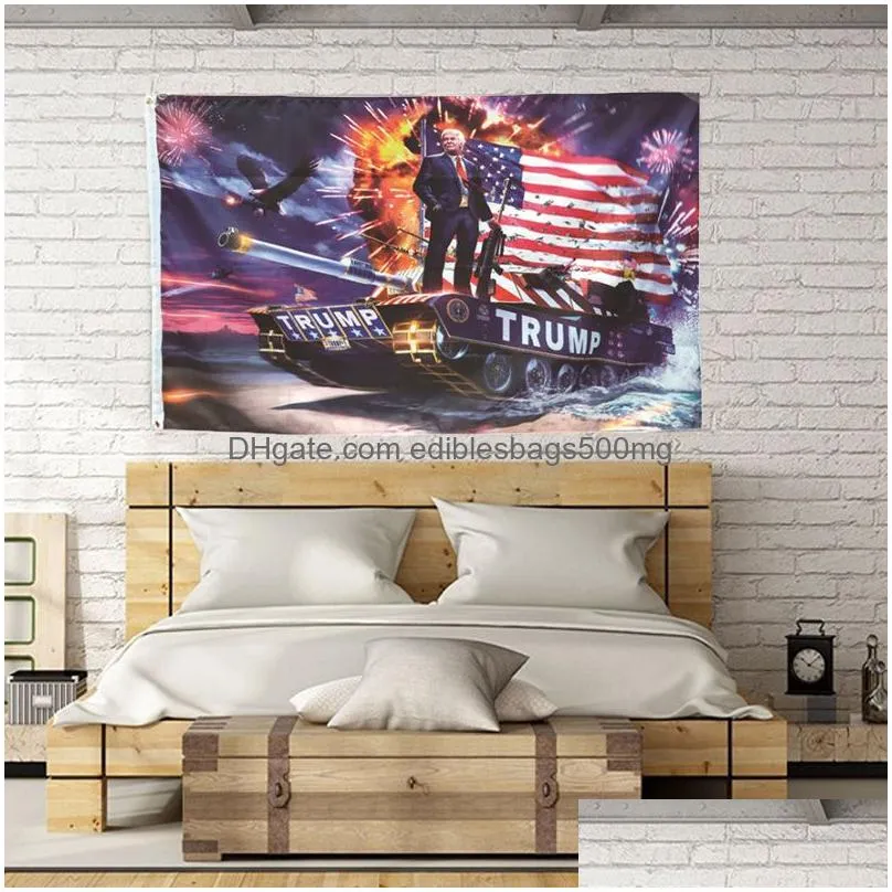 hanging 90x150cm digital print donald trump on the tank flag printing trump hanging 3x5ft large decor flag trump tank banners dh1033