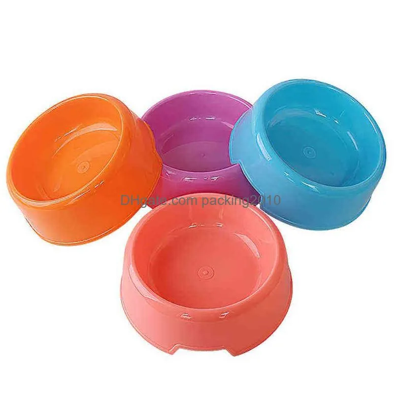 pure color portable pet cat dog round plastic bowls easy clean puppy food plate water feeding bowl fun drinking pets supplies