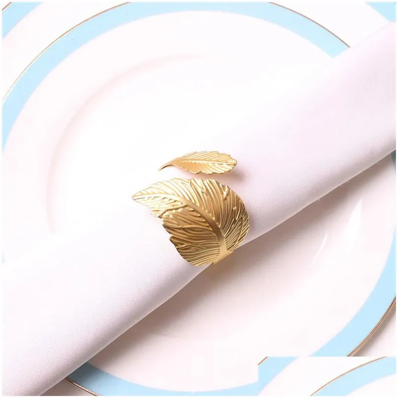 electroplated antique gold leaf napkin ring feather napkin buckle vintage leaves tissue rings fall festival party table decor