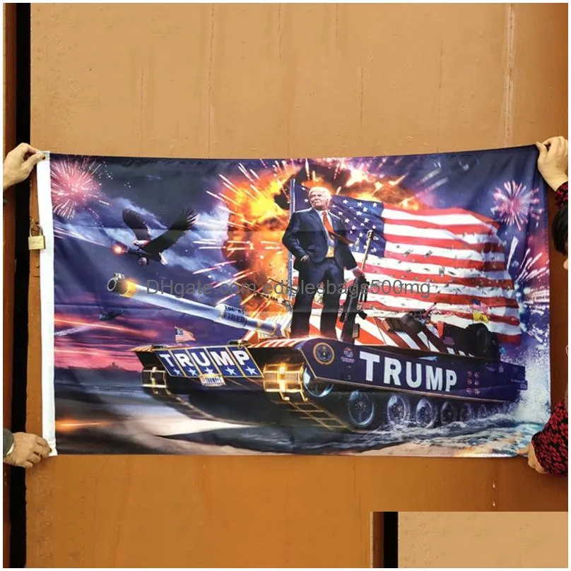 hanging 90x150cm digital print donald trump on the tank flag printing trump hanging 3x5ft large decor flag trump tank banners dh1033