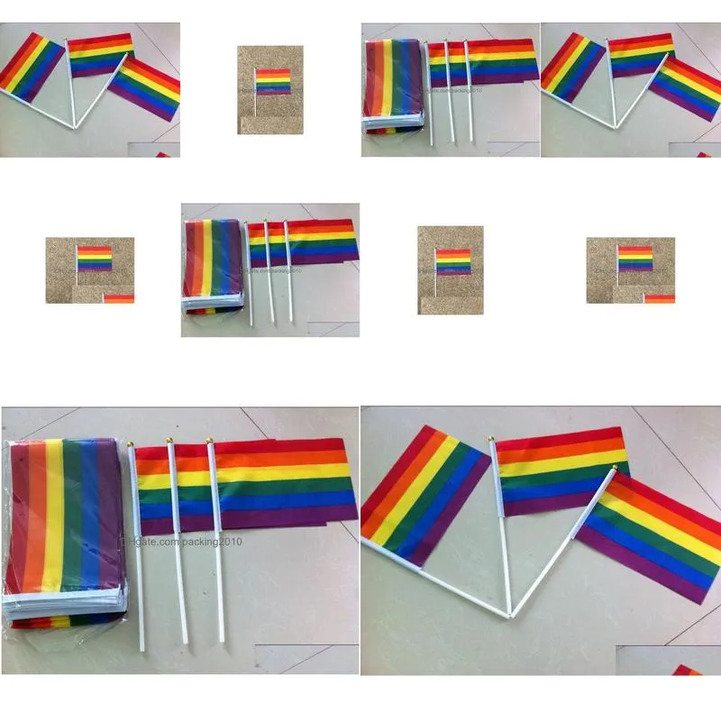 rainbow gay pride stick flag 21x14cm creative hand mini flag portable waving handhold using home festival party decor vt1707