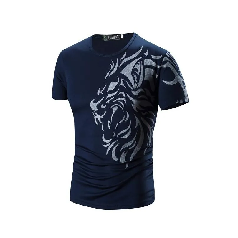 tattoo printed short sleeves crew neck men t shirts summer casual daily wear clothing black white navy