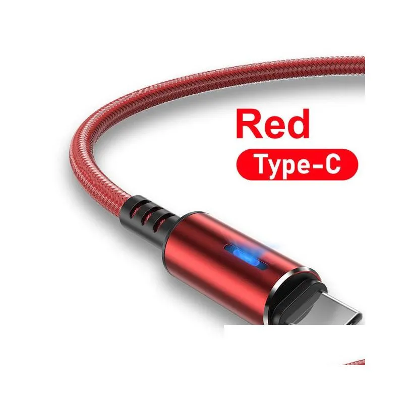 usb type c 3a cable led fast charging mobile phone wire for xiaomi redmi samsung s22  type c data charge cable