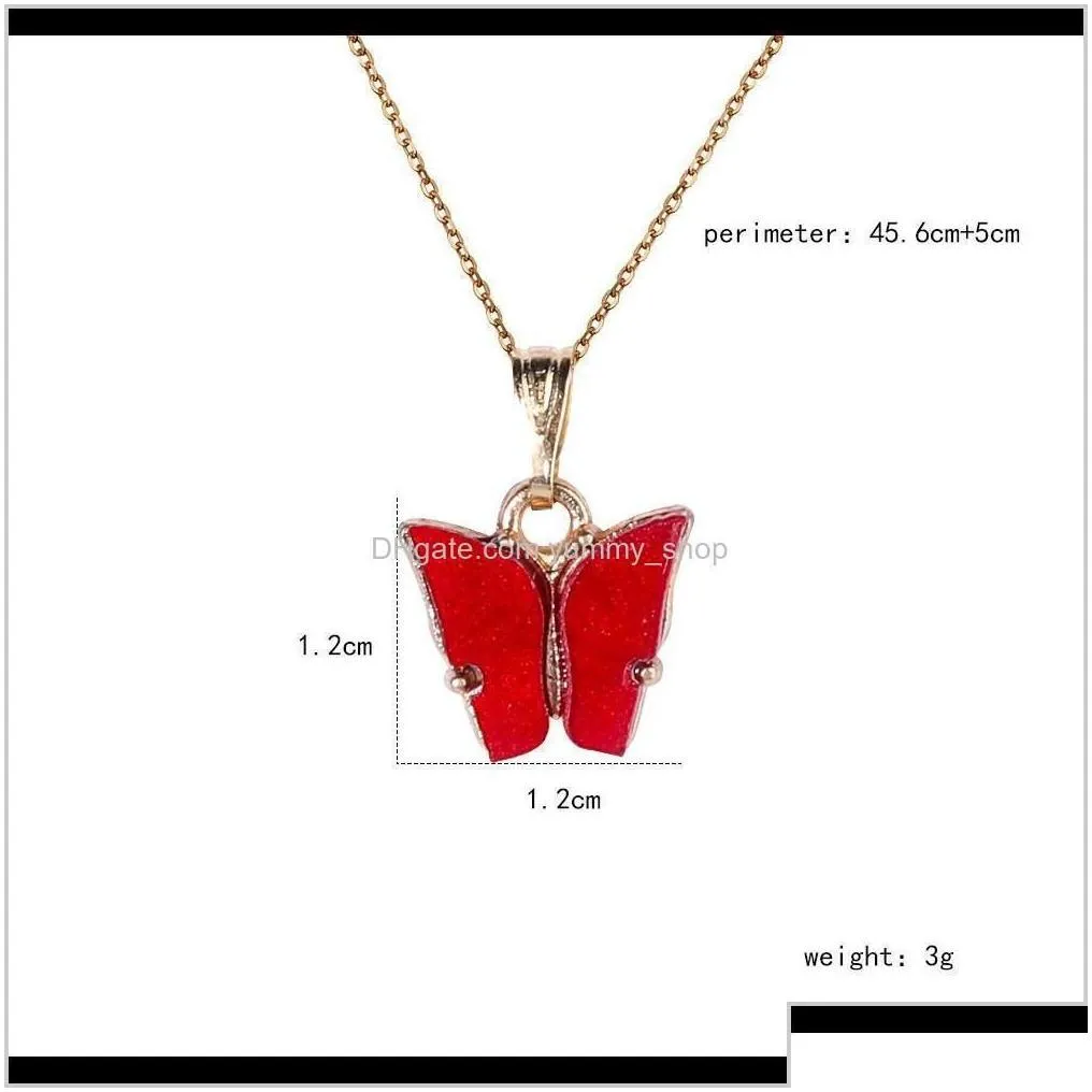 colorful butterfly pendant necklace gold chains for women simple temperament resin stone druzy necklaces jewelry gifts wholesale ejzre