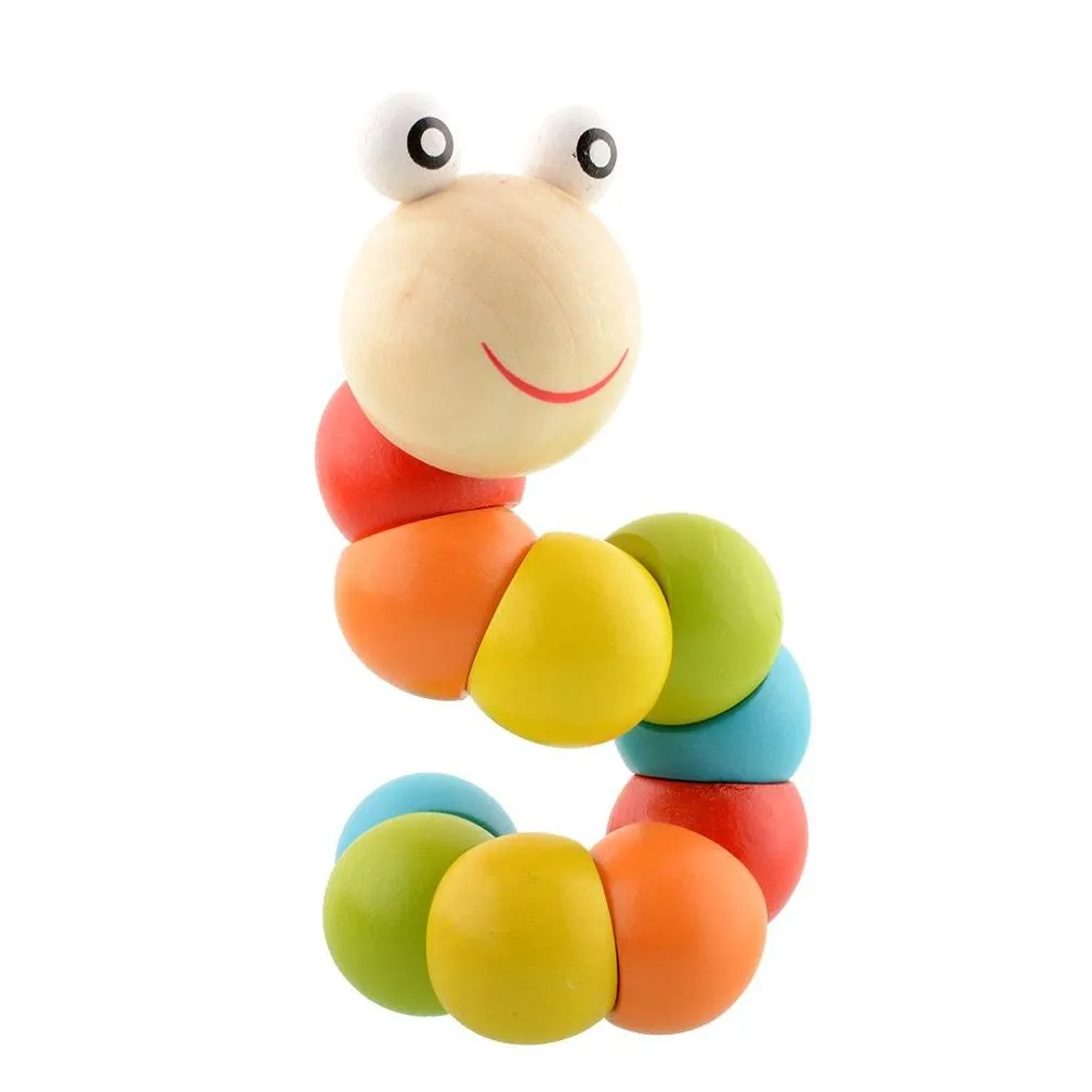 diy baby child polished snake worm twist caterpillars colorful wooden wood toy developmental infant educational gift transformer