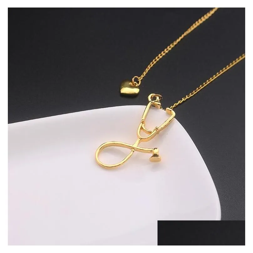 necklaces pendants jewelry fashion medical alloy i love you heart pendant stethoscope necklace for nurse doctor jewelry gift wholesale
