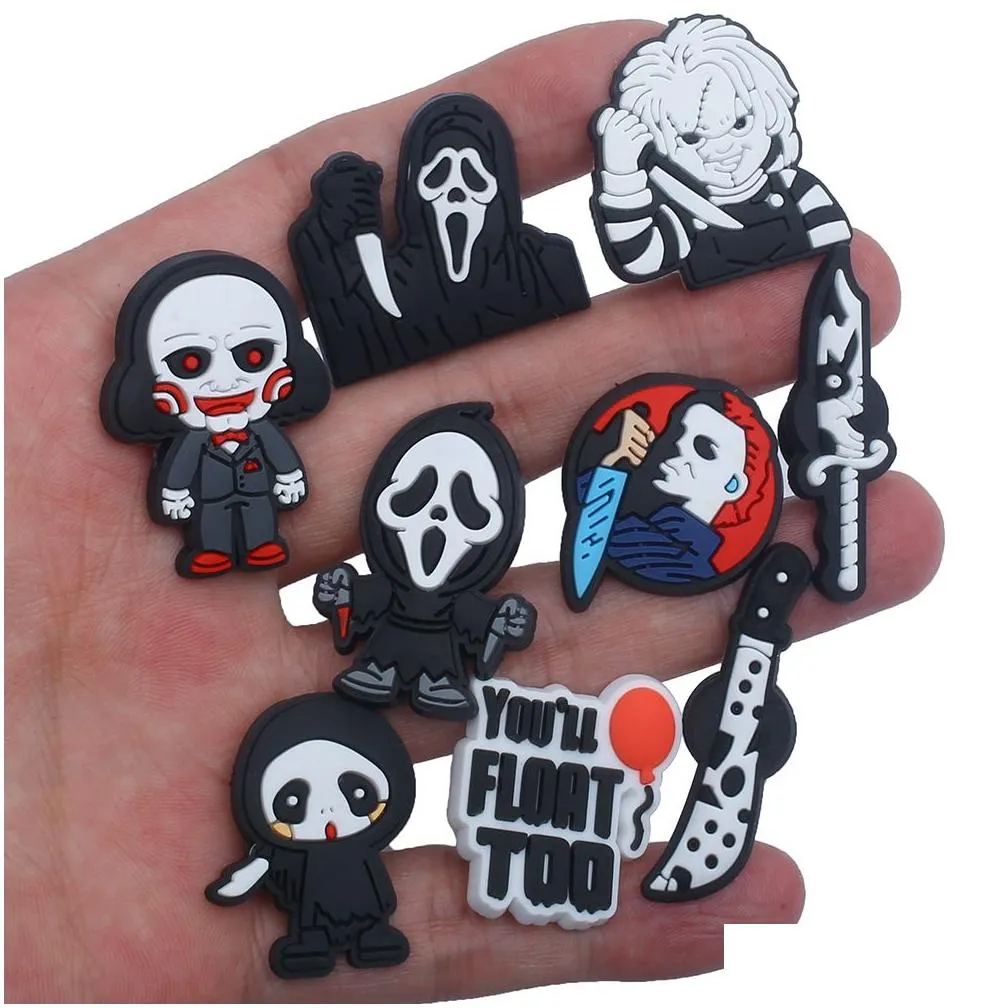 other single sale 1pcs halloween horror movie series shoe charms pvc accessories diy decoration for clog jibz kids x mas gifts drop d