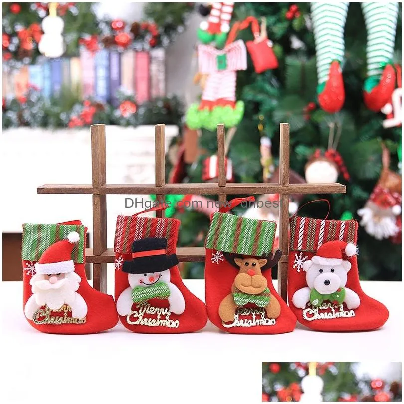 christmas sequins stocking hangers gift bag stocking snowman santa claus elk tree decoration socks xmas stockings dh0217