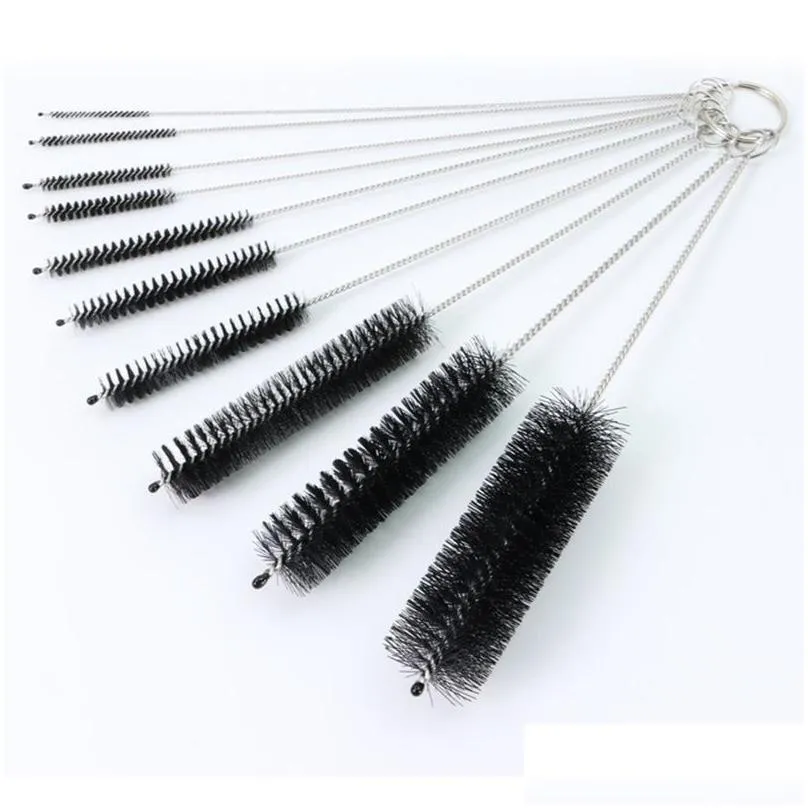 10pcs nylon tube brush set stainless steel soft hair cleaning brush for glasses drinking straws fish tank pipe tumber sippy cup