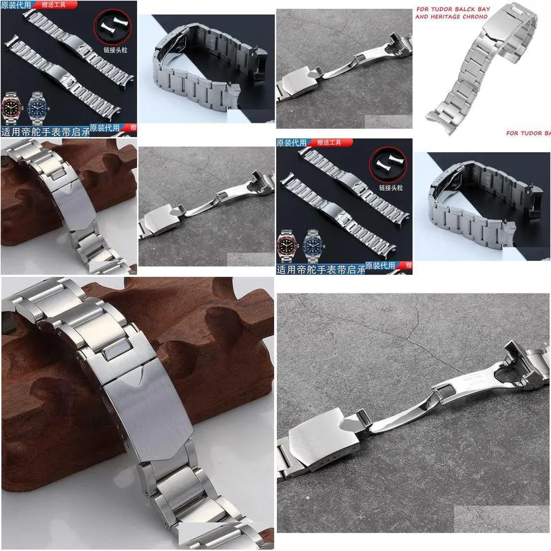 22mm solid stainless steel watchband for tudor black bay 79230 79730 heritage chrono watch strap wrist bracelet on no rivet h0915