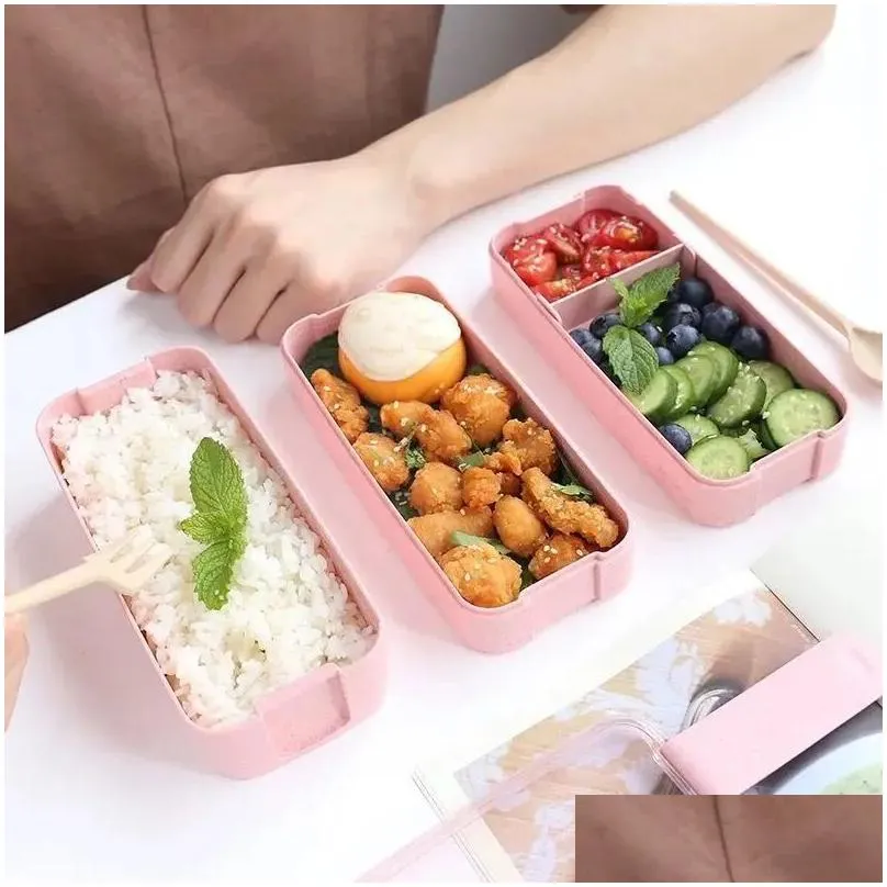 kitchen 900ml microwave lunch box wheat straw dinnerware food storage container children kids school office portable bento box