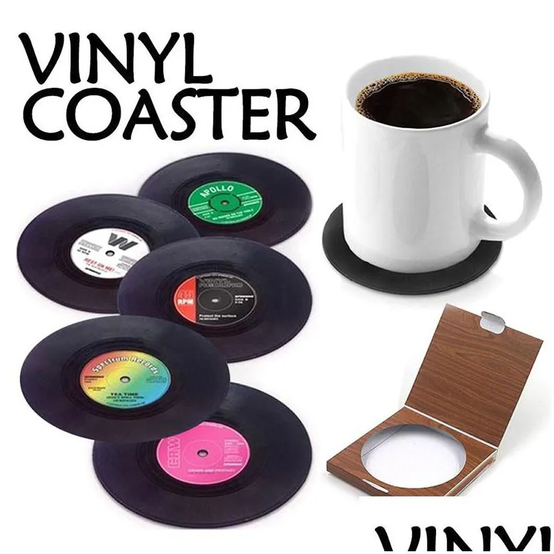 vinyl record disk coaster mats for drinks heat resistant nonslip pads home decor creative cup coaster table mat