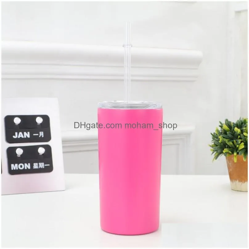 12oz straight sublimation skinny tumblers 7 colors stainless steel vacuum insulated straw cup beer portable coffee sippy mugs cup