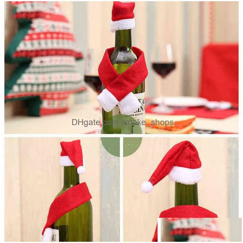 2pcs/set christmas hat wrap scarf wine bottle cover decorations year party bottles dinner table decor household xmas decoration vtm