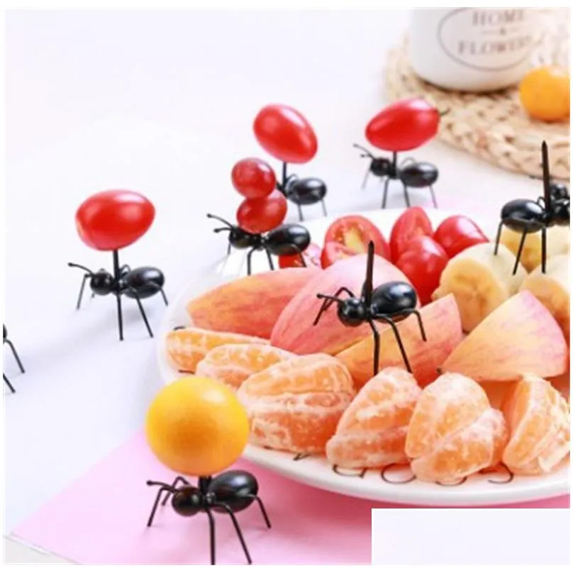 12pcs/set ants food fruit picks fork decoration eco friendly plastic toothpicks snack cake dessert forks party fruits picks