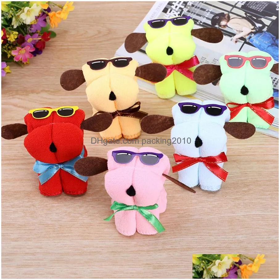 promotion gift dog shaped cartoon towels 30x30cm solid color microfiber towels with pvc box festival wedding gift cotton towel dh0928-1