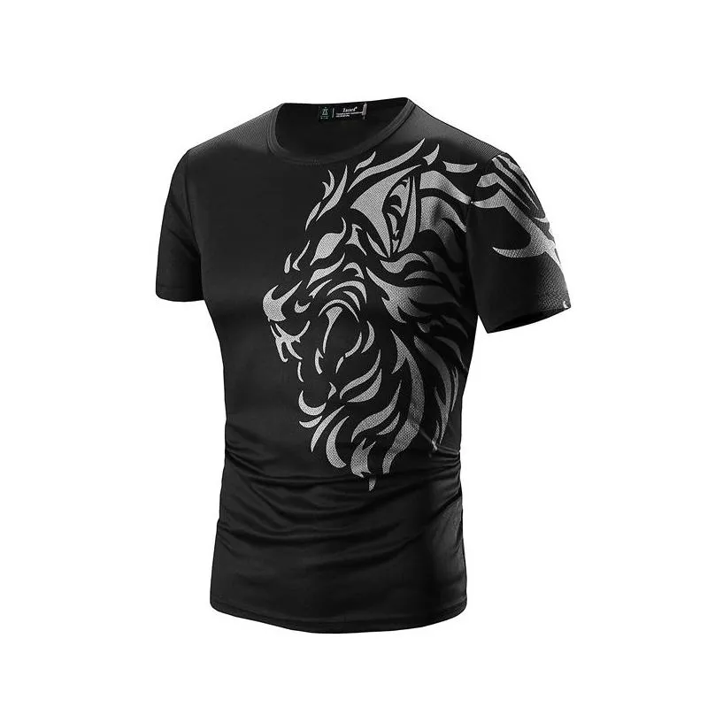 tattoo printed short sleeves crew neck men t shirts summer casual daily wear clothing black white navy