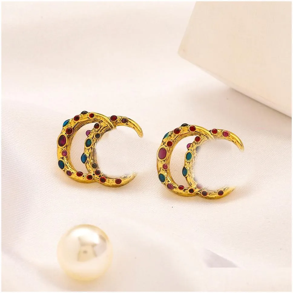 18k gold plated women brand desinger studs letter stainless steel earrings pearl small crystal rhinestone wedding party fashion