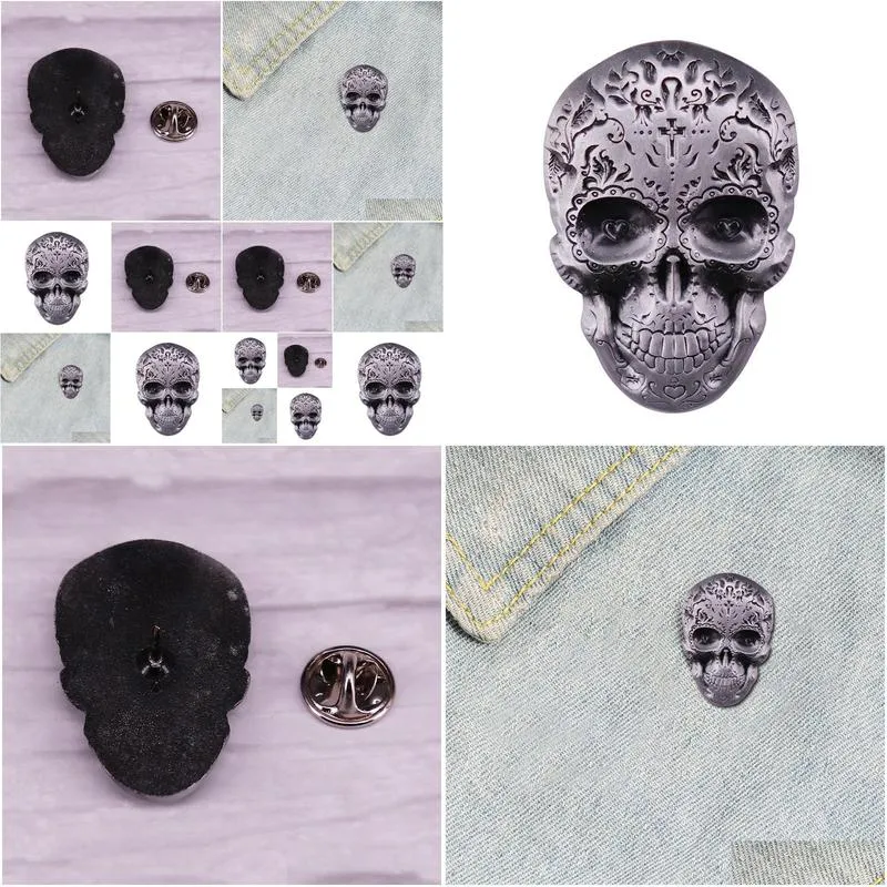 cool sugar skull cross bones brooch metal skeleton badge day of the dead gothic accessories