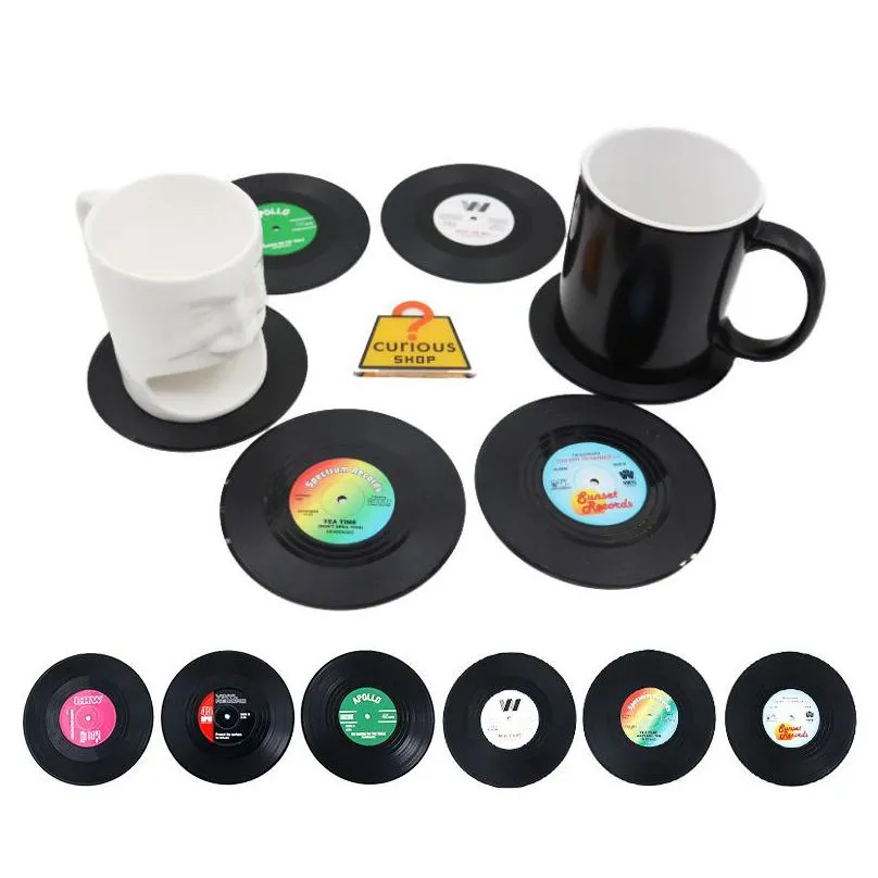 vinyl record disk coaster mats for drinks heat resistant nonslip pads home decor creative cup coaster table mat