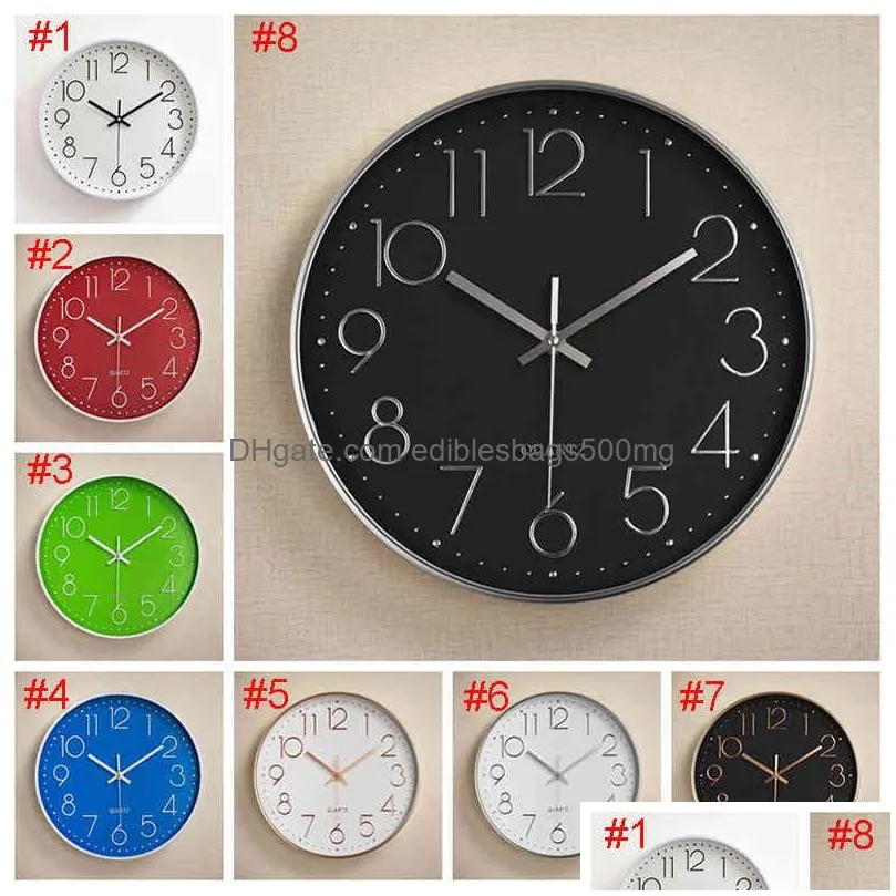 12 inches round mute digital scale wall clock 3d living room bedroom walls clocks home rooms decor hanging punch vtmeb1205