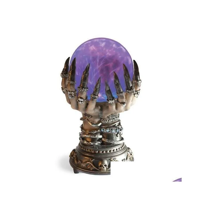 led rave toy glowing deluxe cellular crystal ball luminous magic witch hand electrostatic plasma light serve skull finger halloween decor