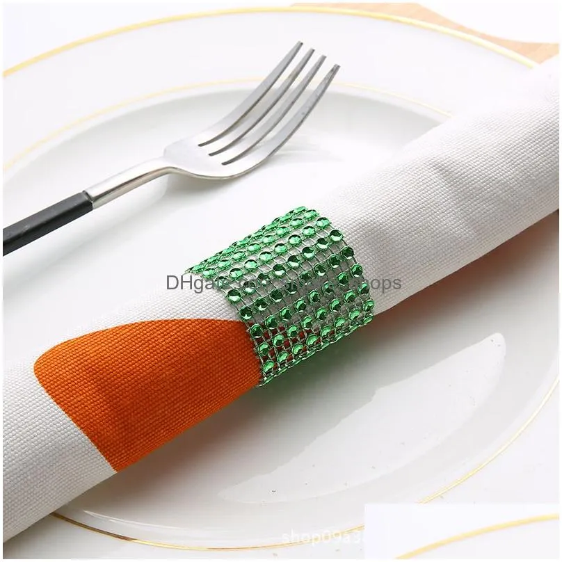 rhineston napkin rings plastic napkin buckle mesh wrap napkin ring serviette holder el wedding accessory table decoration vt0317