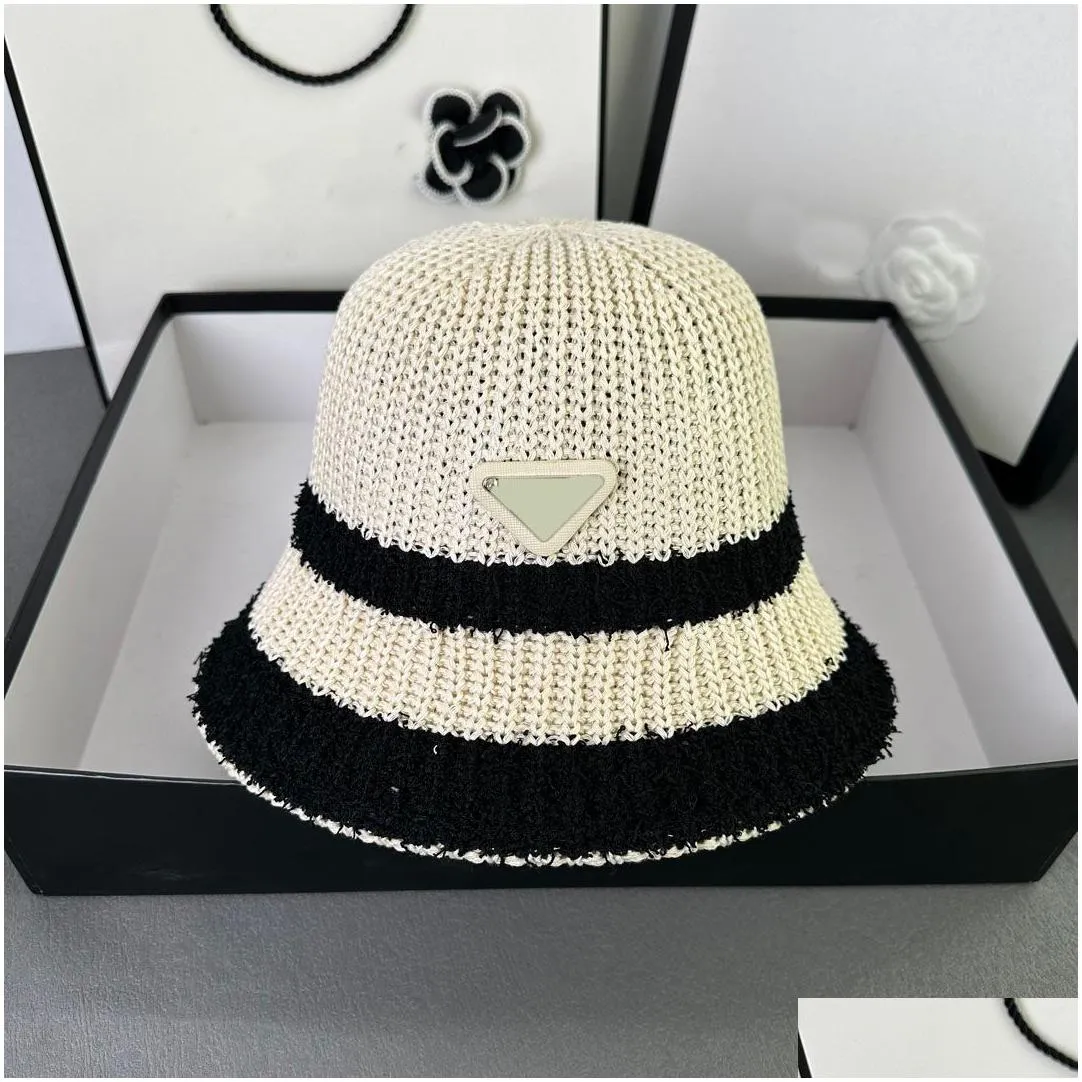 p family inverted triangle luxury bucket hat designer straw hats cap embroidery letter wide brim hats grass braid unisex fishing beanies sunscreen shading sun