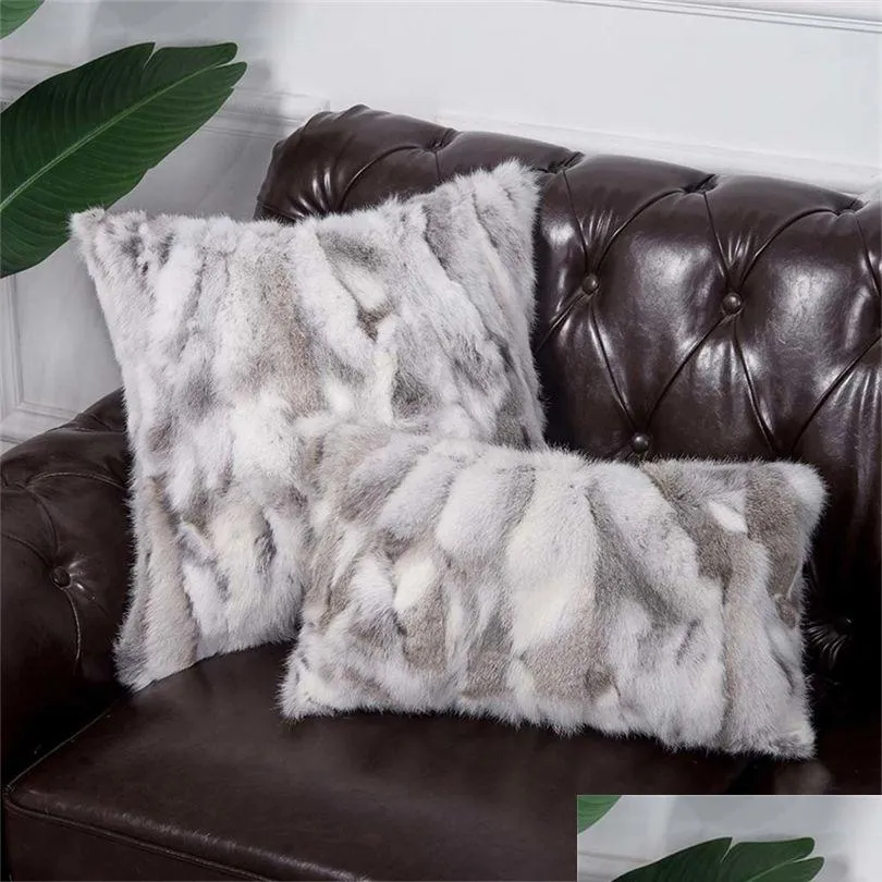 ms.softex natural fur pillow casework real rabbit fur pillow cover soft plush cushion cover home decoration t200601