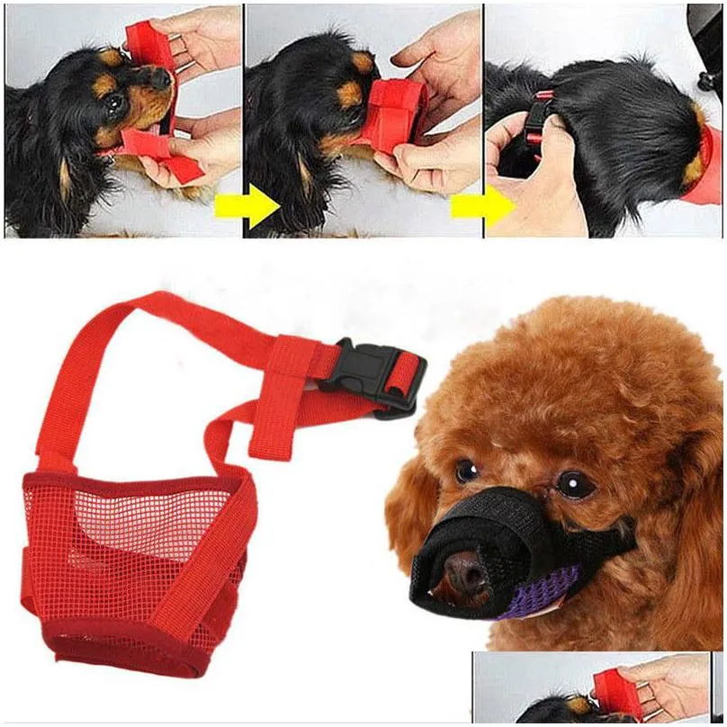 soft dog muzzles s-2xl size air mesh breathable drinkable and adjustable loop dogs muzzles to prevent biting barking training supply