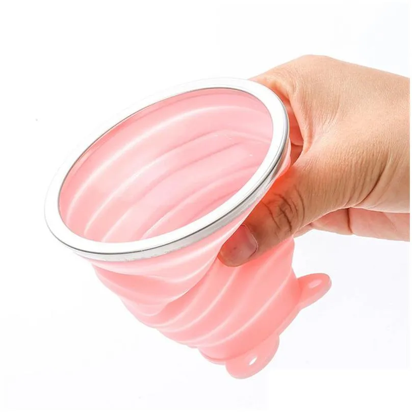 silicone collapsible travel cup drinkware 250ml portable folding camping cup with lids