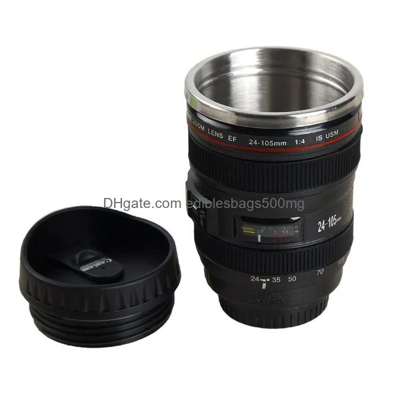 creative 400ml camera lens mug portable stainless steel tumbler travel milk coffee mug novelty camera lens double layer cups dh1348