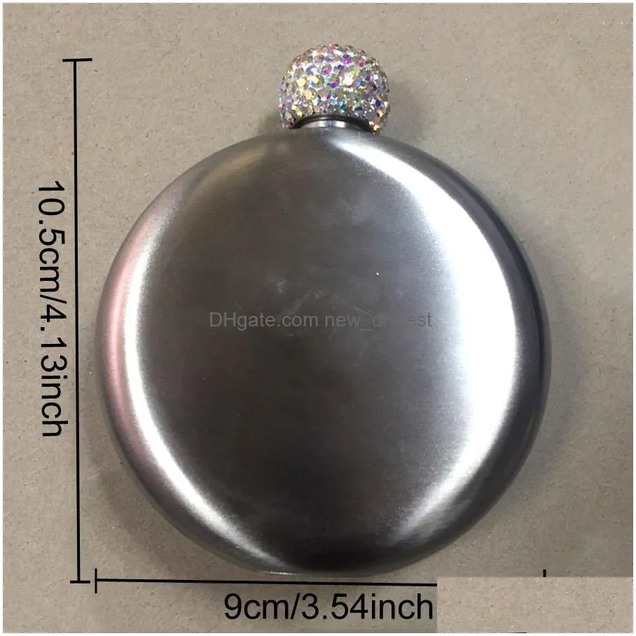 portable 304 stainless steel rhinestone lids round hip flask 5oz round hip flask men pocket portable flagon whisky wine bottles dh1155