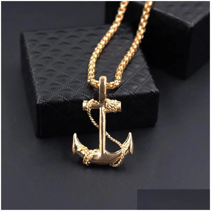 chains stainless steel sea anchor sailor men necklaces chain pendants punk rock hip hop unique for male boy fashion jewelry gifts