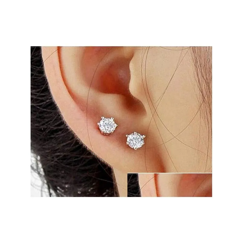 european style 925 sterling silver six claw earrings piercing clear cz wedding stud earring jewelry women wholesale gift