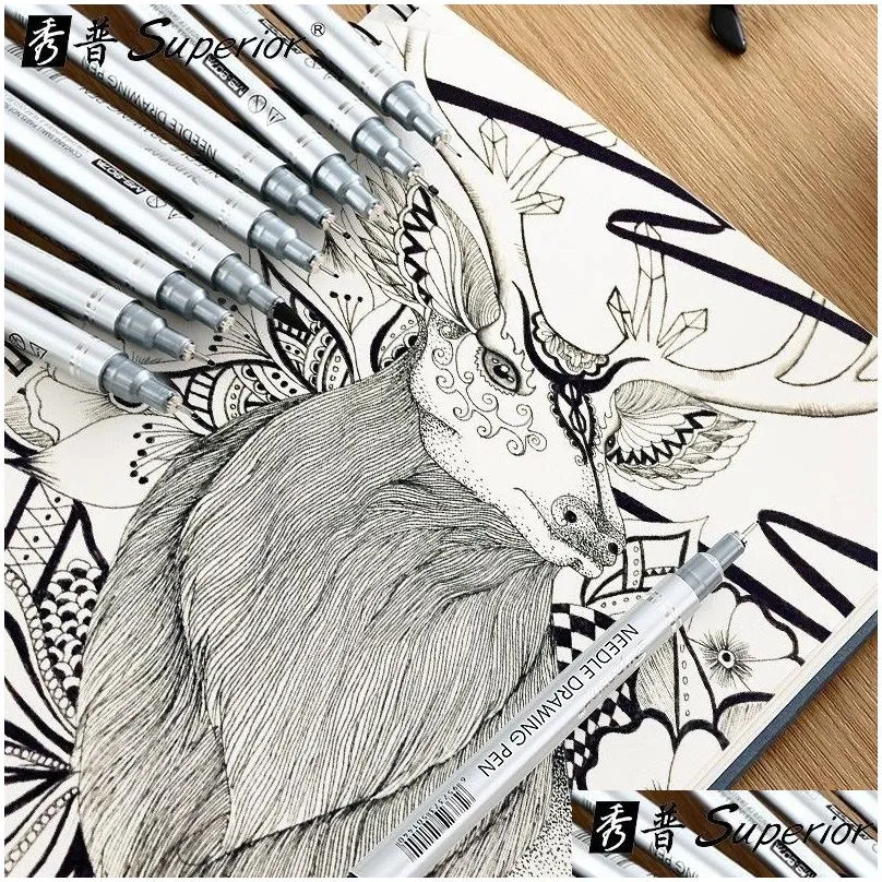 superior waterproof needle pen cartoon design sketch marker pigma micron liner brushes hook line pen for drawing art supplies 210226