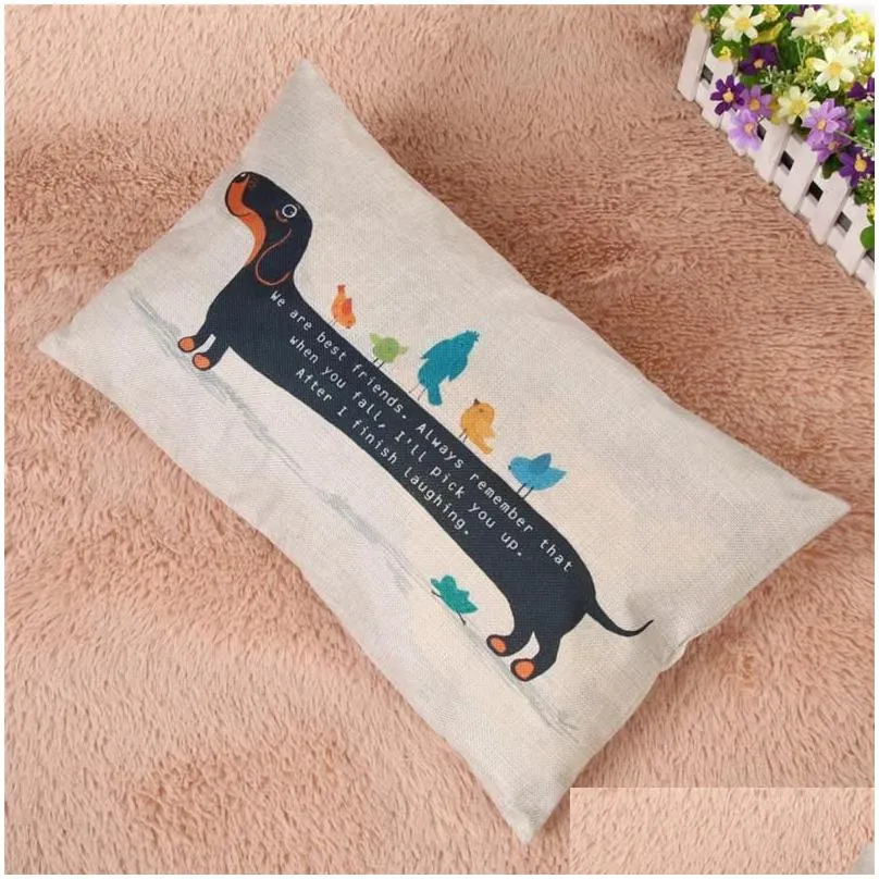 pillow case creative cartoon dachshund thick linen cotton pillowcases animal sausage dogs cover 30x50cm