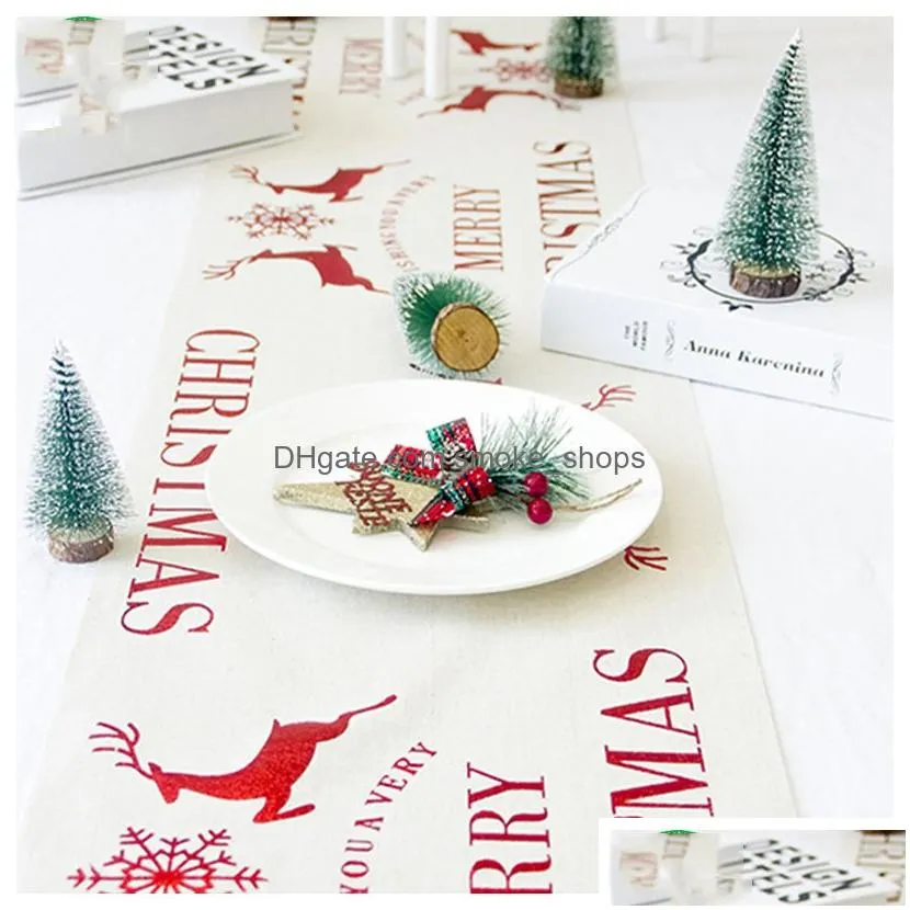 6styles kitchen dining livingroom tablecover merry christmas table runner xmas tablecloth flags elk printed linen party decoration