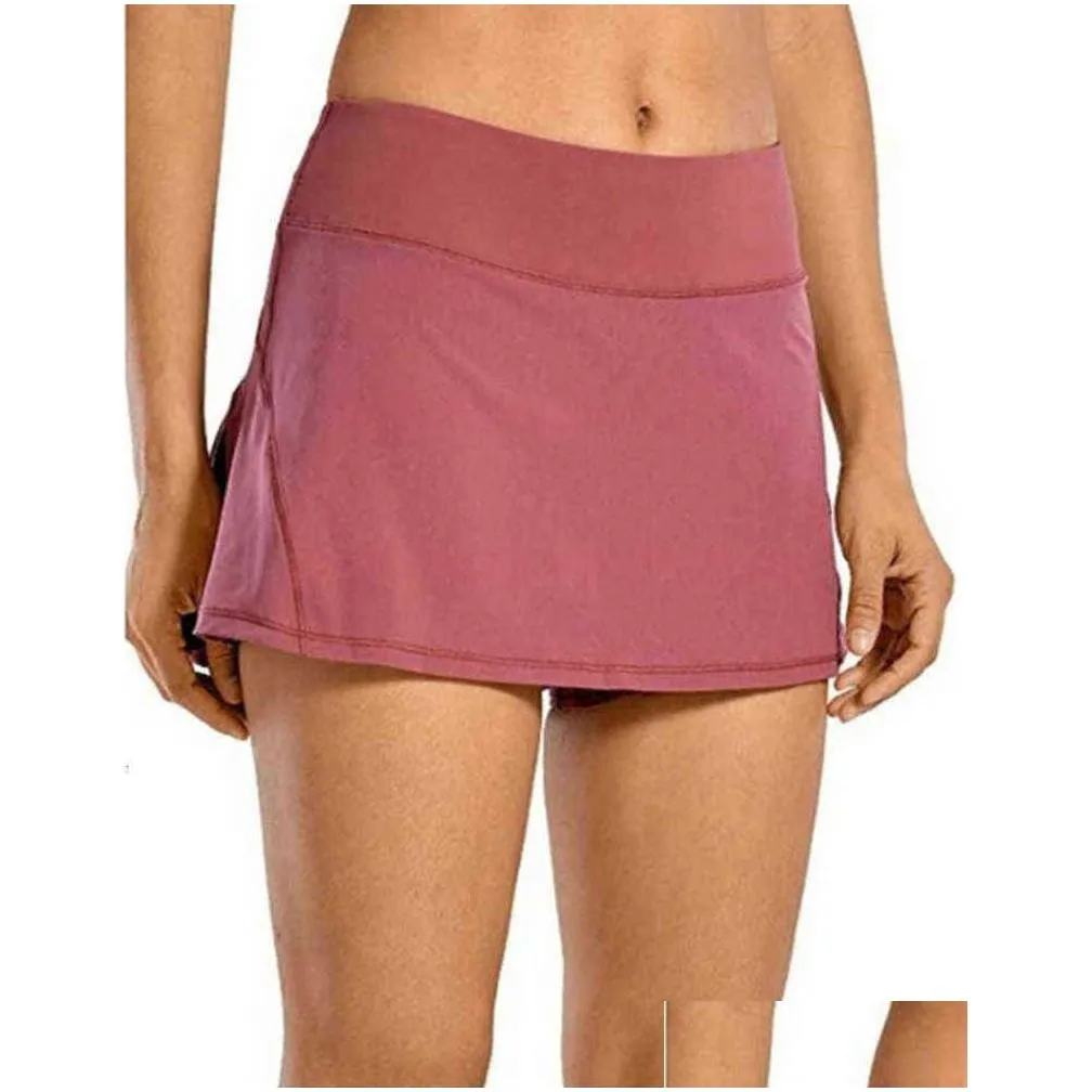 lu-07 tennis skirts pleated yoga skirt gym clothes women running fitness golf pants shorts sports back waist pocket zipper hot  sunscreen design
