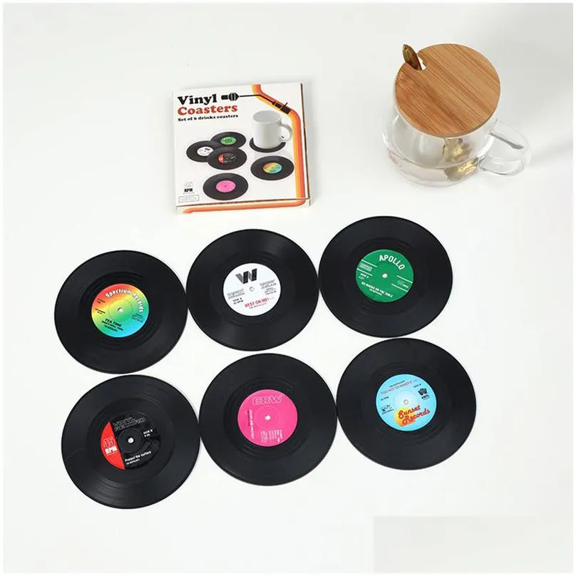 vinyl record disk coaster mats for drinks heat resistant nonslip pads home decor creative cup coaster table mat