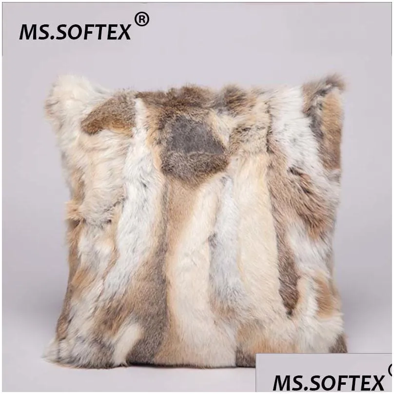 ms.softex natural fur pillow casework real rabbit fur pillow cover soft plush cushion cover home decoration t200601