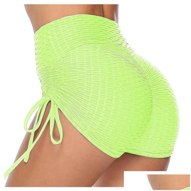 solid women summer knit shorts high waist hip tight leggings stretch running fitness yoga pants wrinkled sexy biker outfit