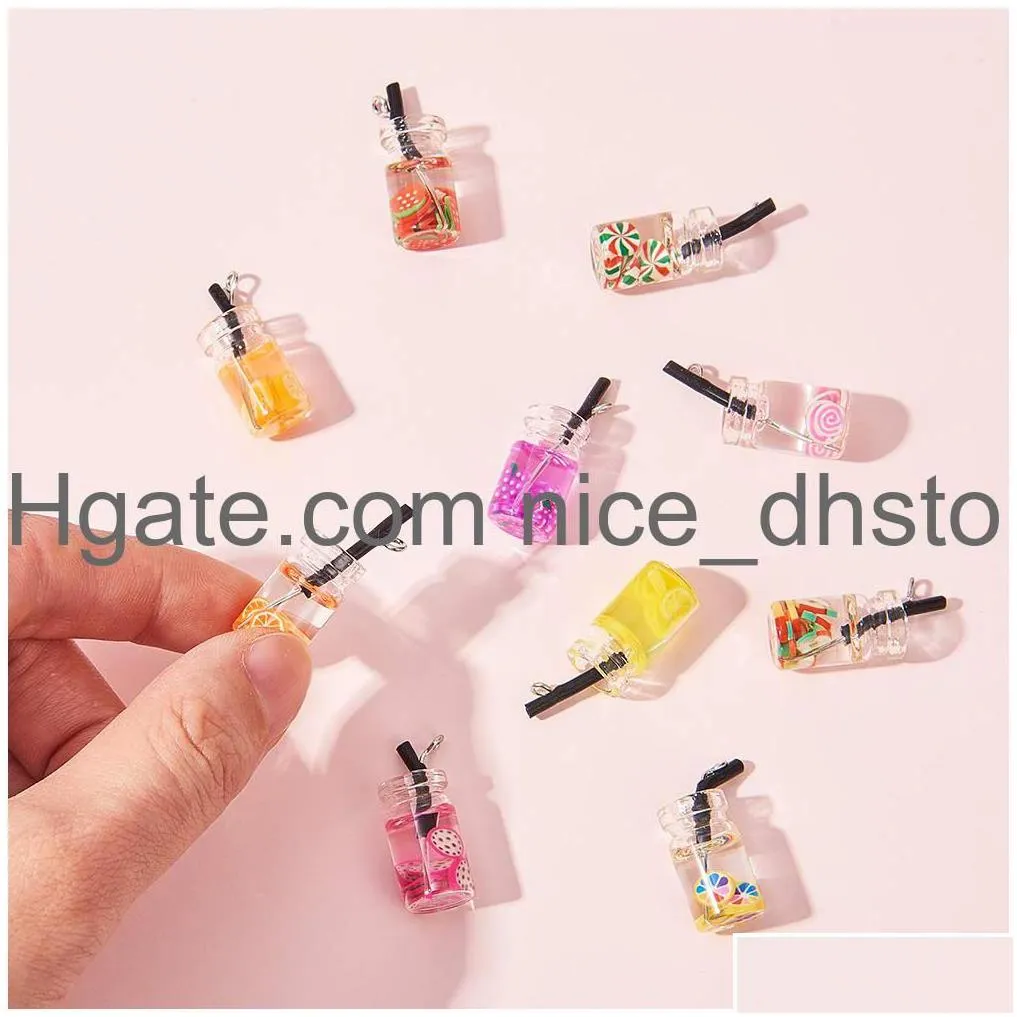 pendant necklaces 40/50/ mini glass/resin bottle charms pendants with resin inside imitation pearl milk boba fruit juice cup st bubbl